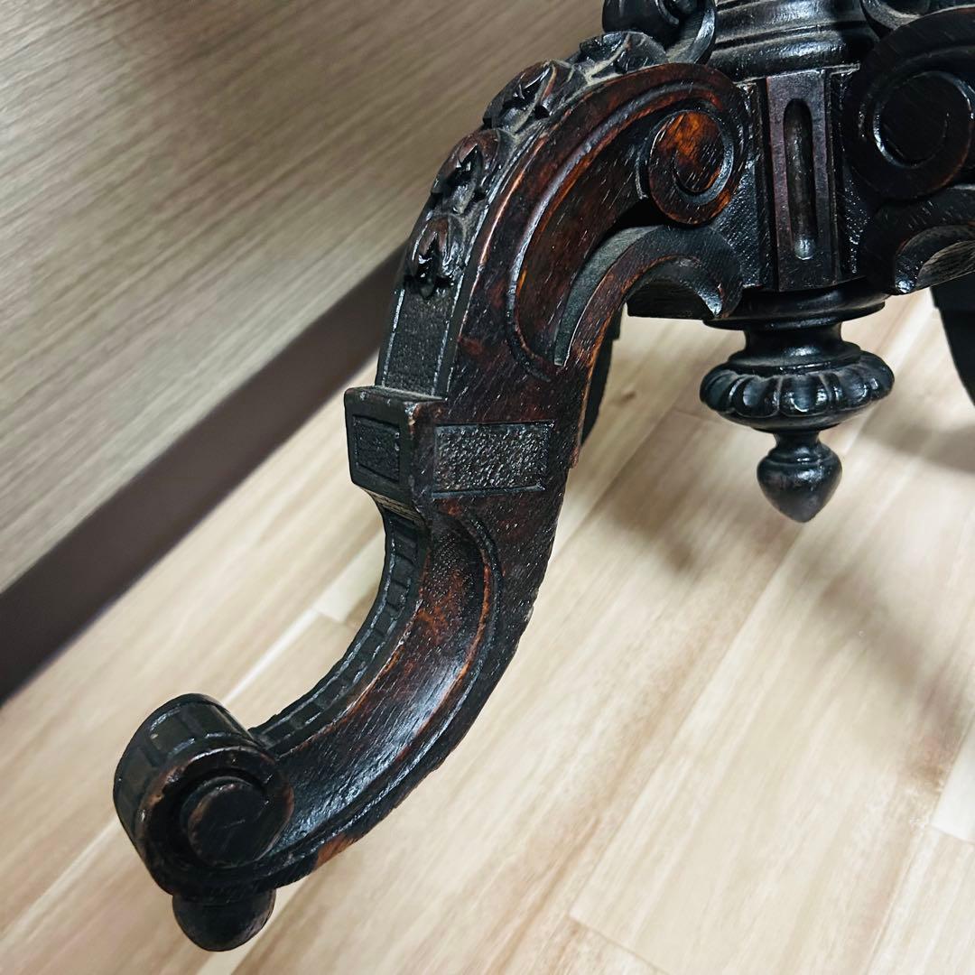 ヴィンテージ アンティーク 手彫り テーブル 猫足テーブル 高級 家具 葉脈