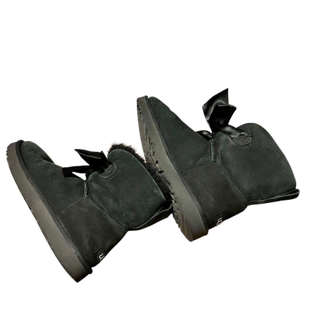 UGG リボン付きムートンブーツ 黒 25cm 正規品