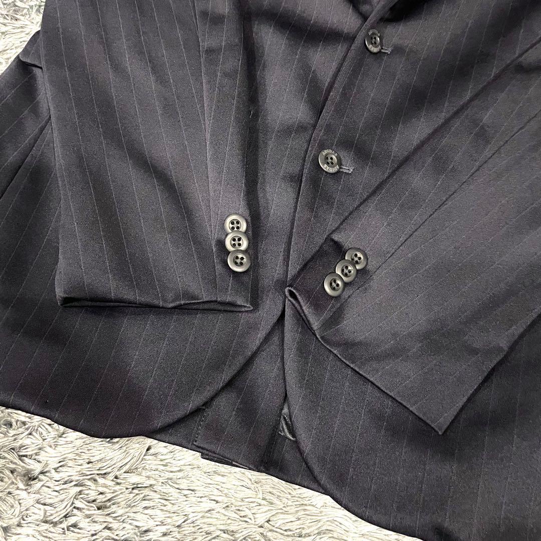 【極美品】アディダス スーツ セットアップ ストライプ 黒 伸縮性 2B ロゴ