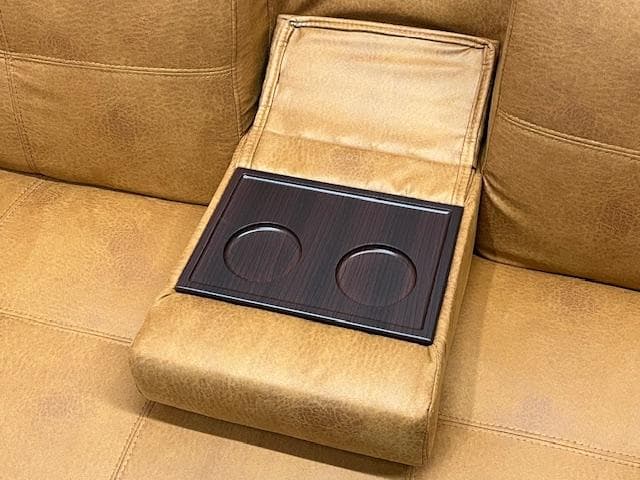 ソファーベッド　キャメル　小テーブル付き　レザーファブリック　ソファ　新品