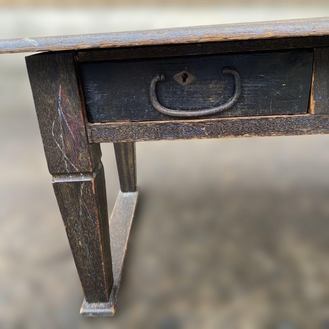 木製文机 引き出し付き ダークブラウン　昭和レトロ　古民具