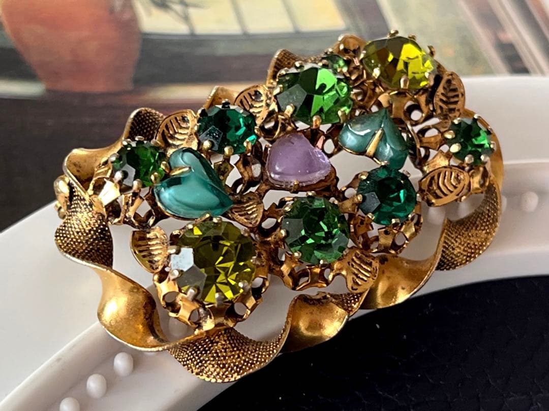 KKS様希少デザイン！Austria アートガラスヴィンテージ ブローチ9743