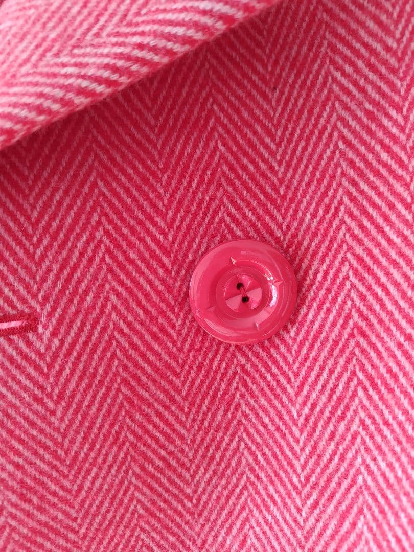 ピンク ヘリンボーン ロングコート