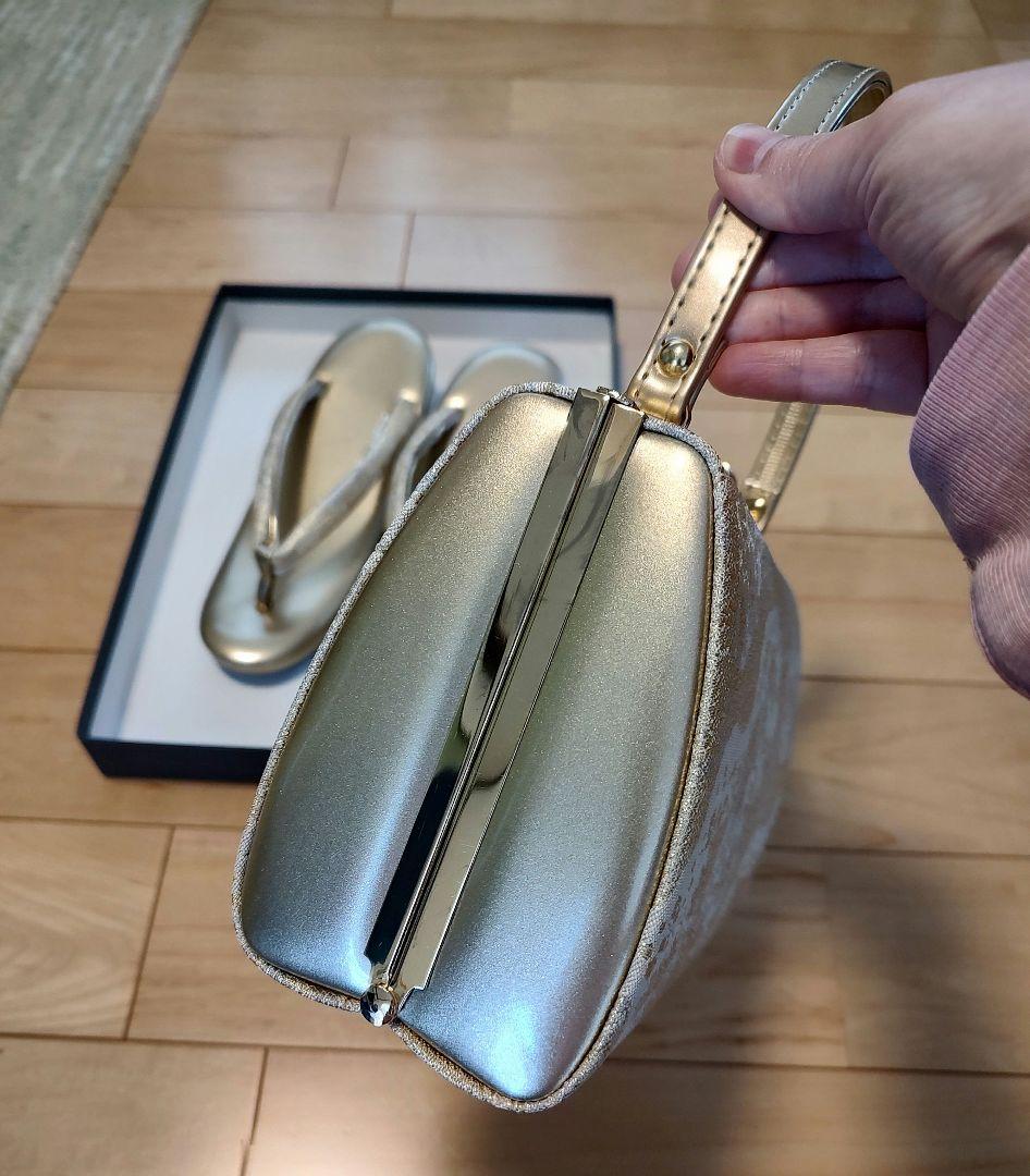 金色刺繍の和装用バッグと草履セット　和装バッグ草履セット　結婚式　入学式