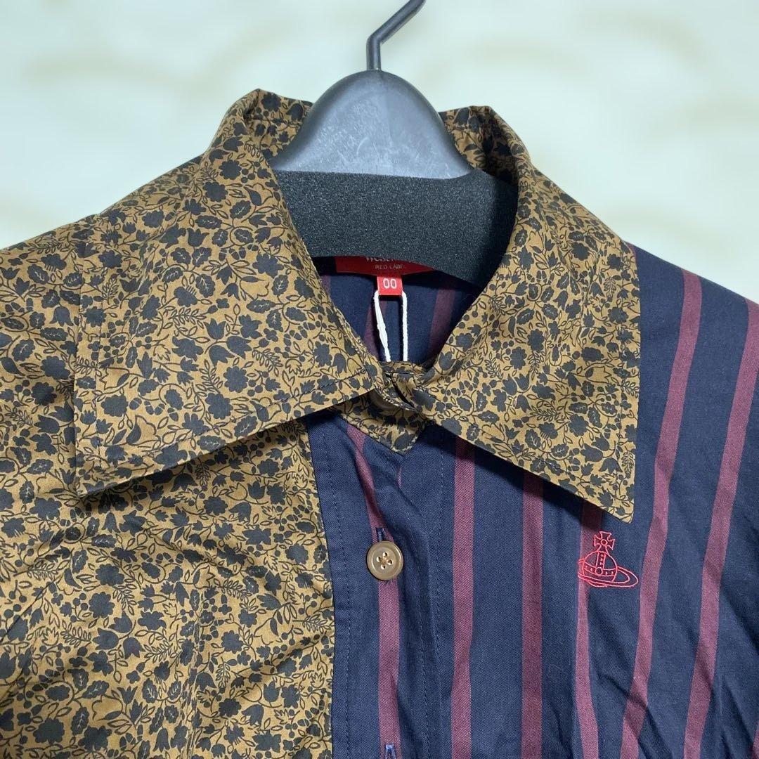 ヴィヴィアンウエストウッド変形デザイン長袖シャツストライプ、ボタニカル