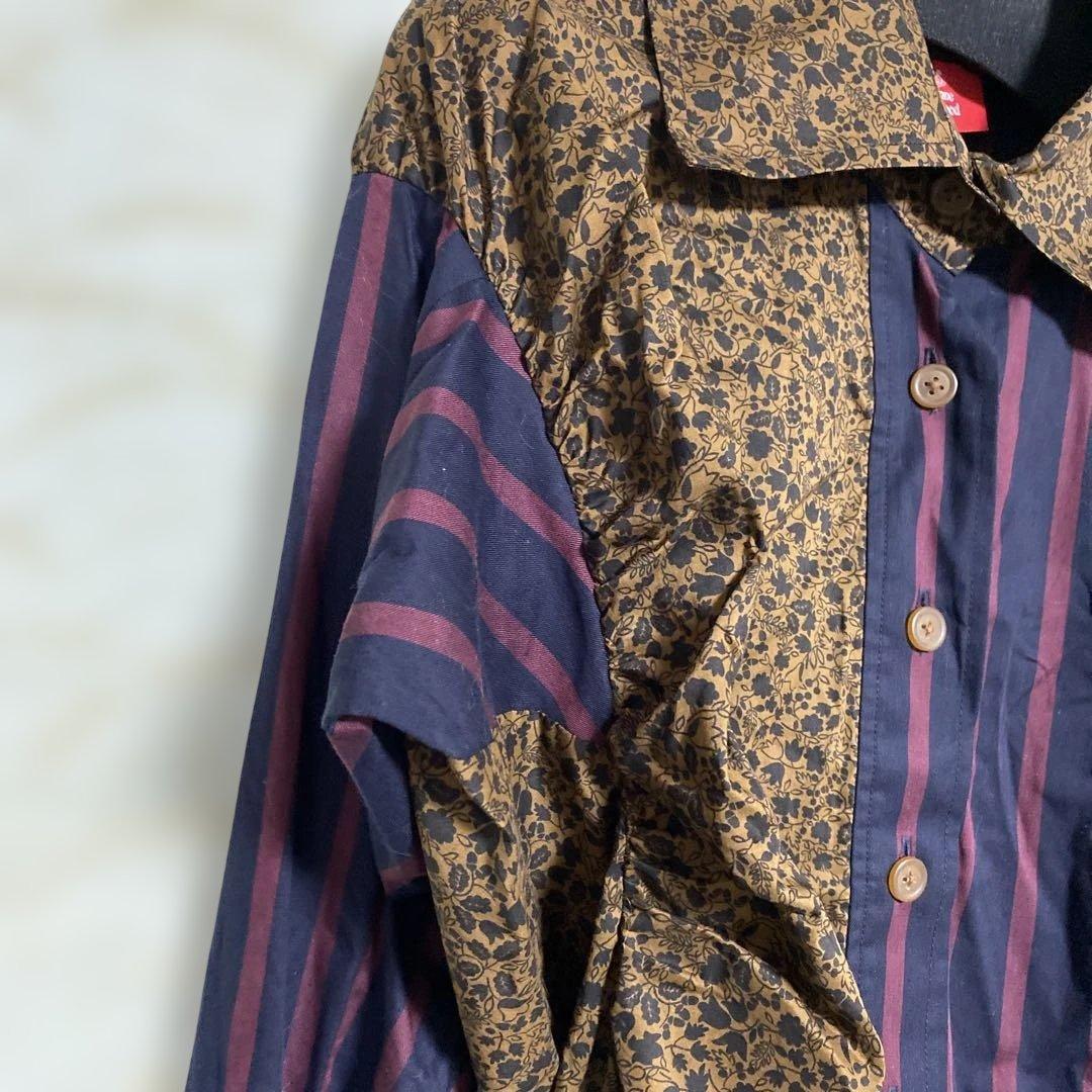 ヴィヴィアンウエストウッド変形デザイン長袖シャツストライプ、ボタニカル