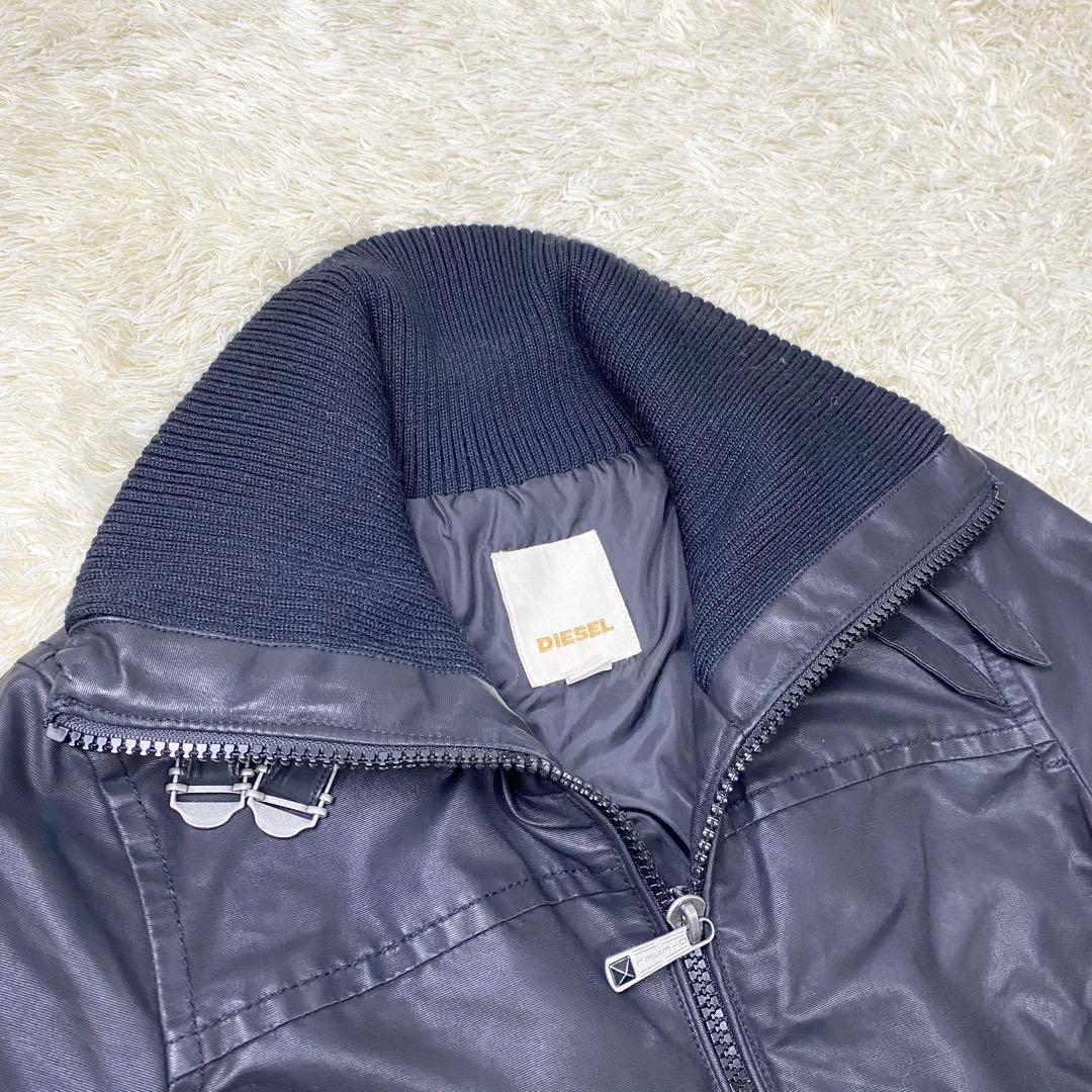 美品 ディーゼル ライダース ハイネック ブルゾン コーティング ブラック XS