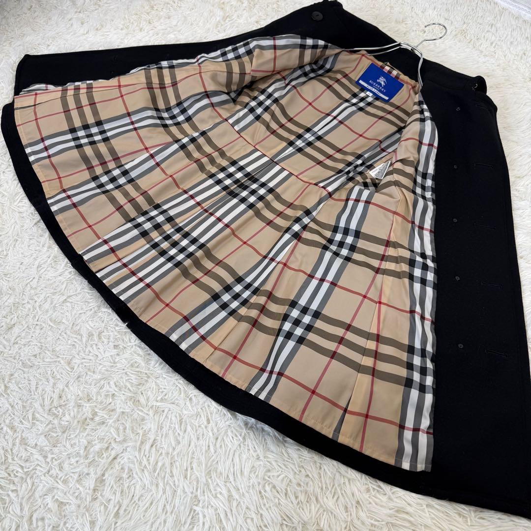 極美品 バーバリーブルーレーベル ウールコート アンゴラ チェック ダブル 黒