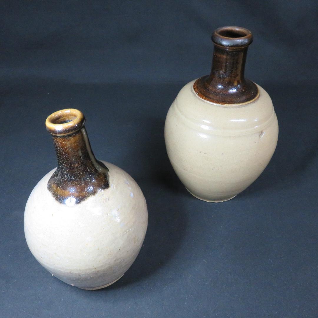 徳利 通い徳利 民藝 2本 鉄釉 益子 窯傷 時代物