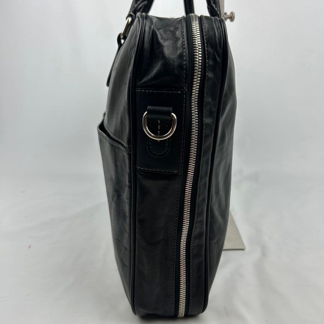 【美品】ソメスサドル　ビジネスバッグ　2way レザー　ロゴ金具　シルバー　黒