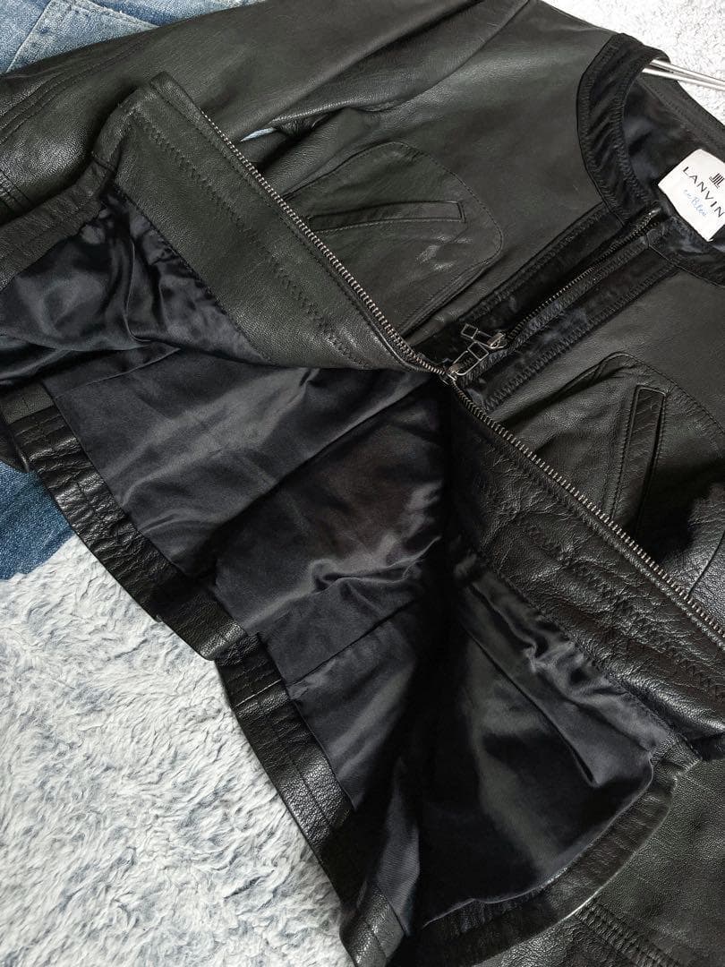 【LANVIN en bleu】ランバンオンブルー ノーカラーレザージャケット