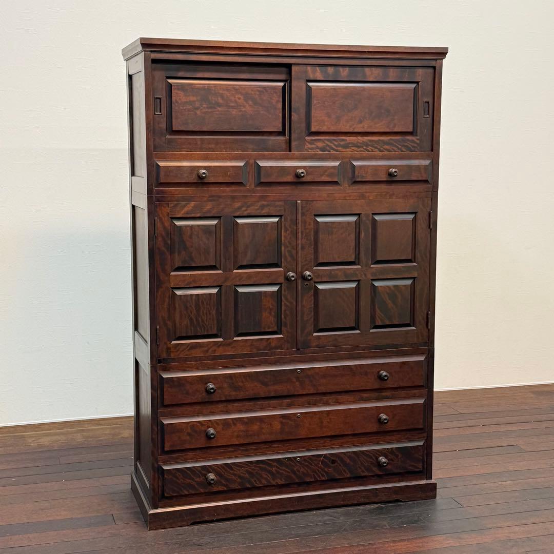 H110K70 北海道民芸家具 和箪笥 鍵付き 樺材 無垢材