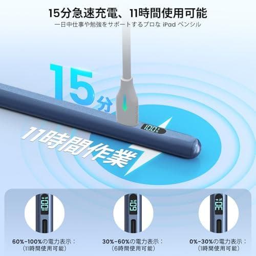 【LED電量表示・15分急速充電】ipadペンシル Mixoo タッチペン Am