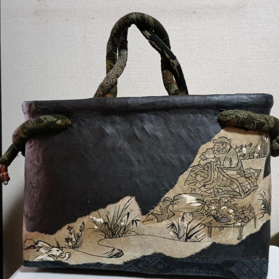 ■世界にひとつ■　一閑張り　柿渋　鳥獣戯画　黒