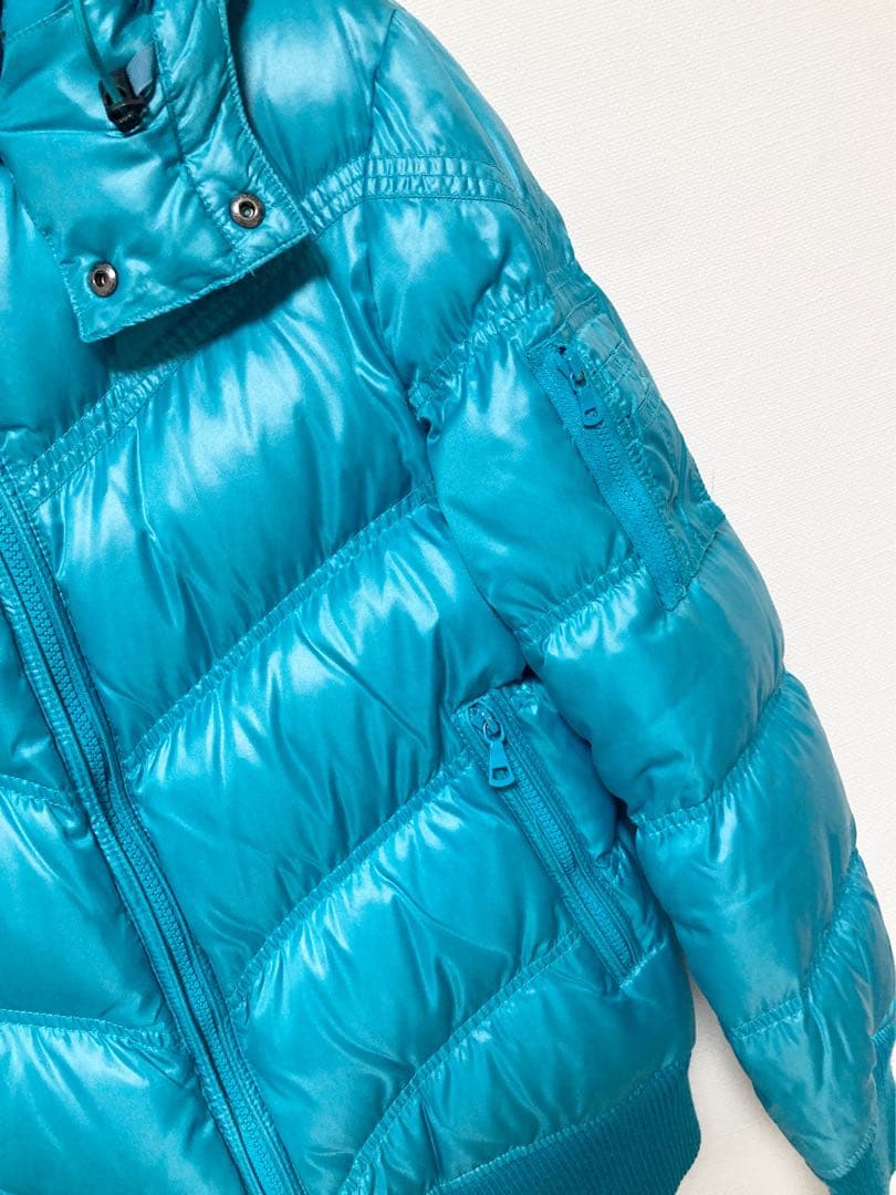 00's オールドユニクロ　プレミアムダウンジャケット　短丈　光沢　水色　y2k