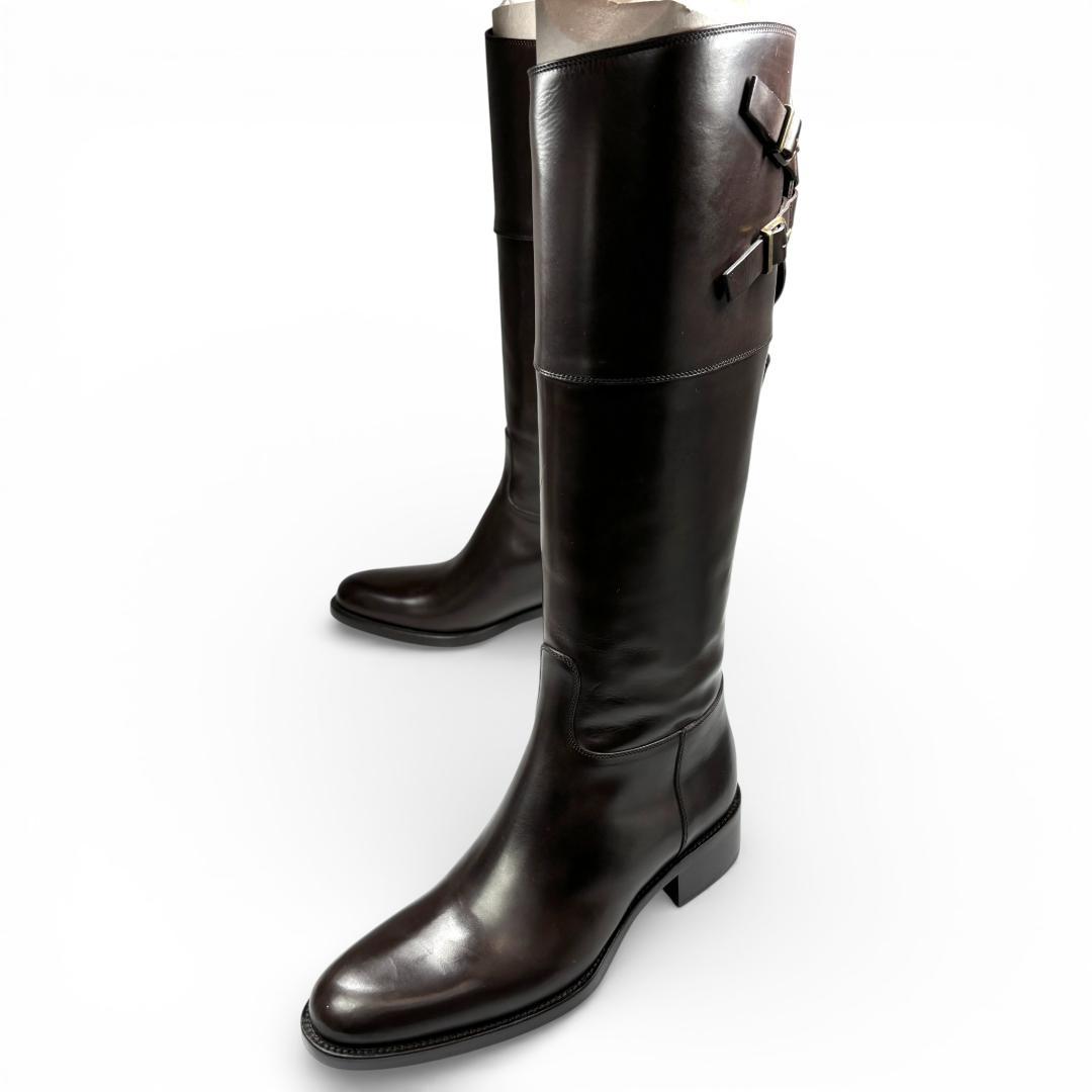 新品級 サルトル ジョッキーブーツ ロングブーツ 36 23cm こげ茶