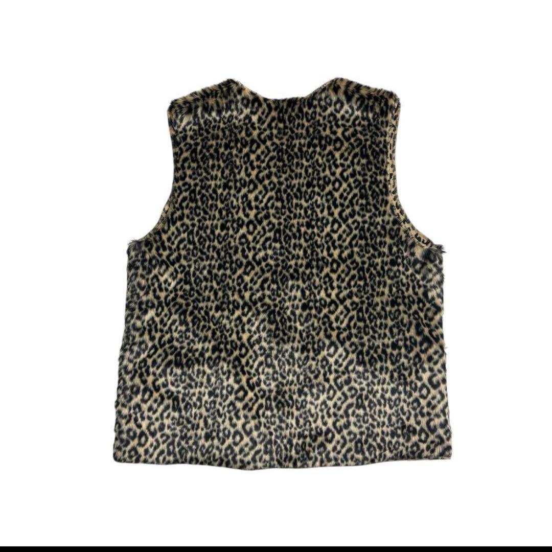 US Fake Fur Leopard Zip Up Vest ベスト　三軒茶屋