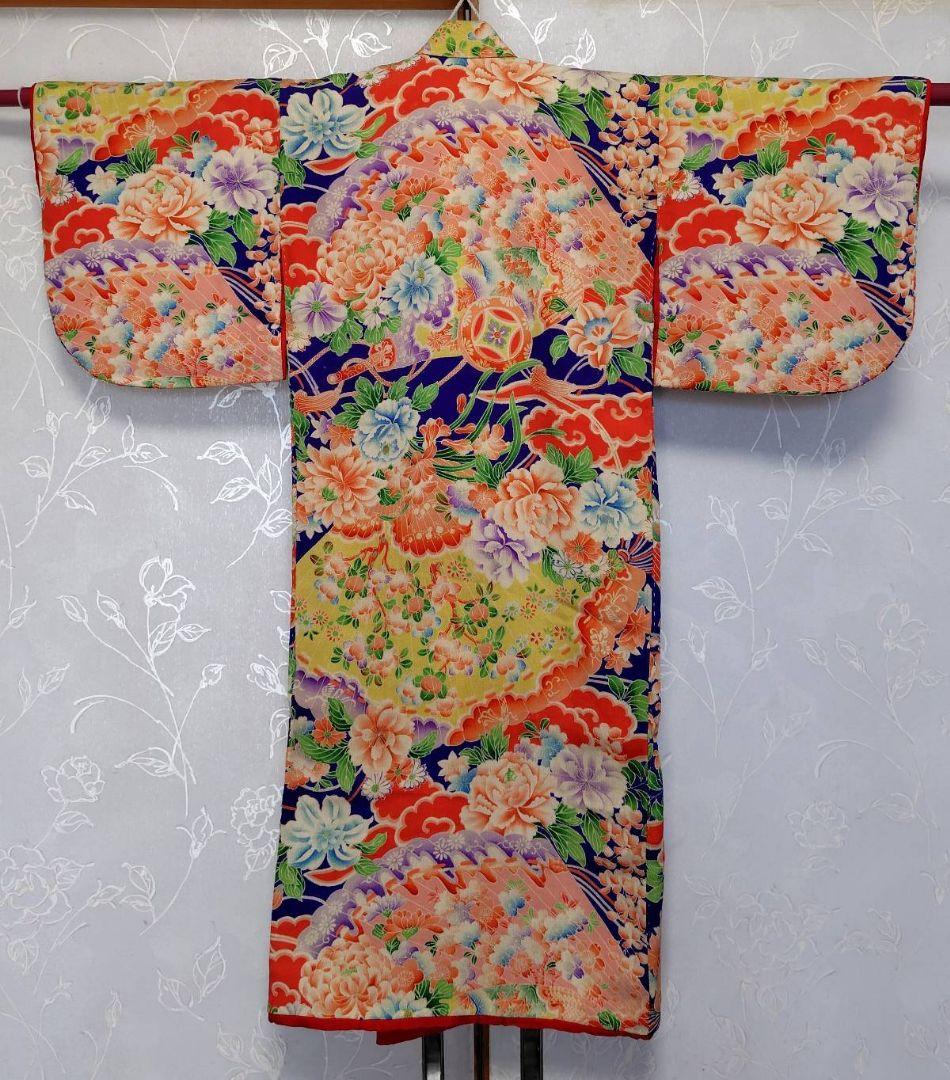 RK381アンティーク子供着物江戸縮緬着丈81センチ裄丈38センチ貴重な着物綺麗