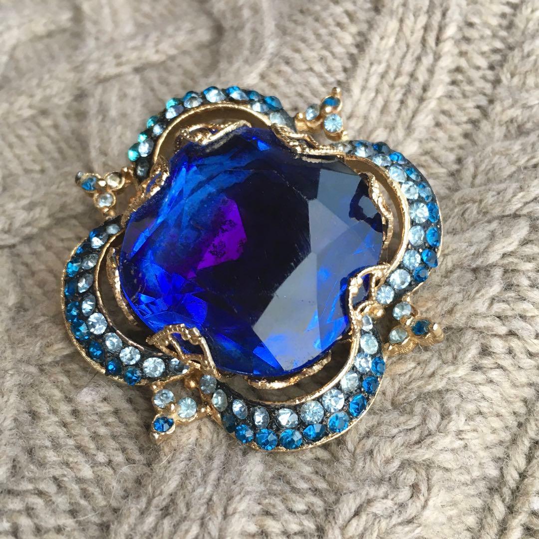 ココ様☆#4312 COROCRAFT ヴィンテージ　ブローチ　ツートン　ブルー