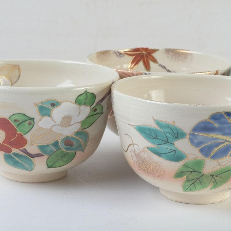 茶道具　中村与平作　四季茶碗　四客　共布共箱　V　9842A