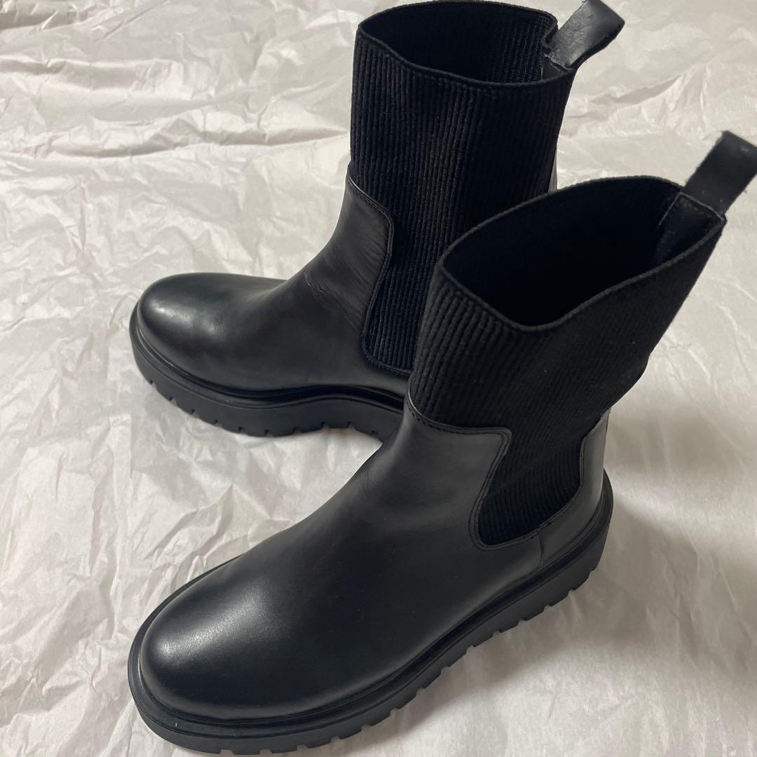 PLAIN PEOPLE ブラック サイドゴアブーツ 厚底
