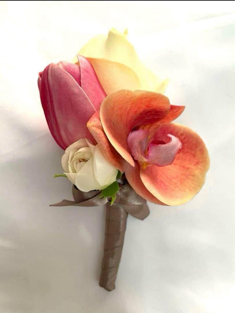 【ウエディングブーケ&ブートニア】アーティフィシャルフラワー/ピンク・白・韓国風