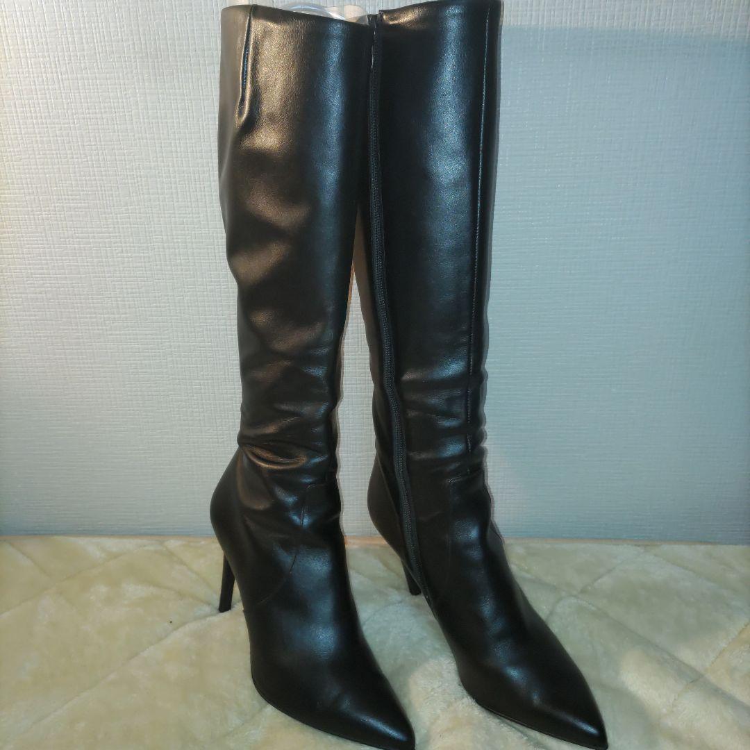 銀座ダイアナ　本革　ロングブーツ　UL　人気完売モデル　黒　24.5　美脚ブーツ