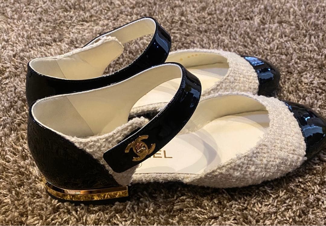 シャネル　ツイードバレリーナ　美品36ハーフ