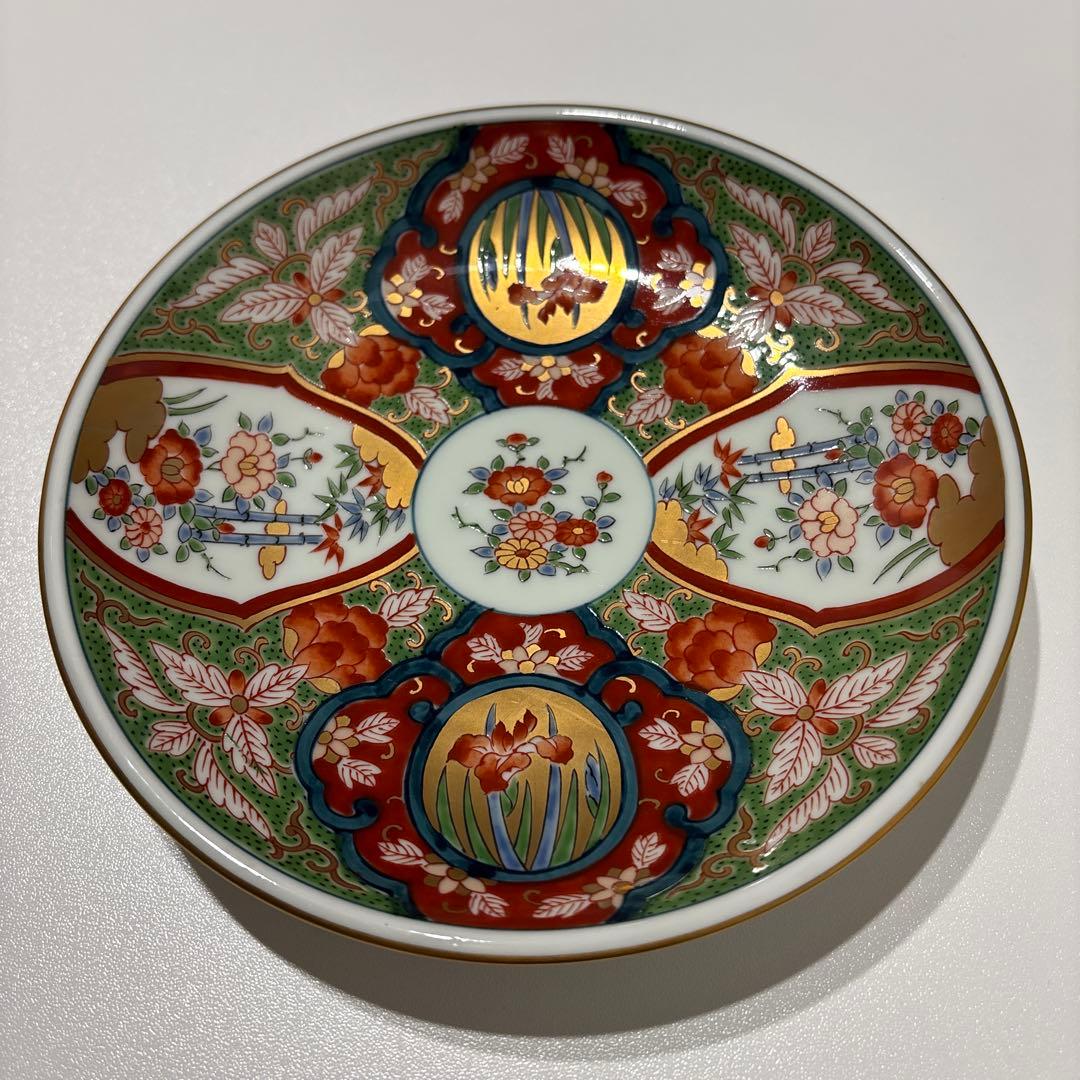 【美品】有田焼 林九郎作 染錦小皿 6枚揃い 金彩 割絵文様