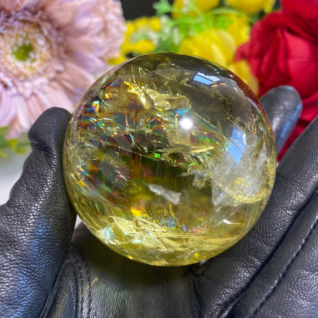 超極上 別格品 虹ギラギラ レモンクォーツ スフィア