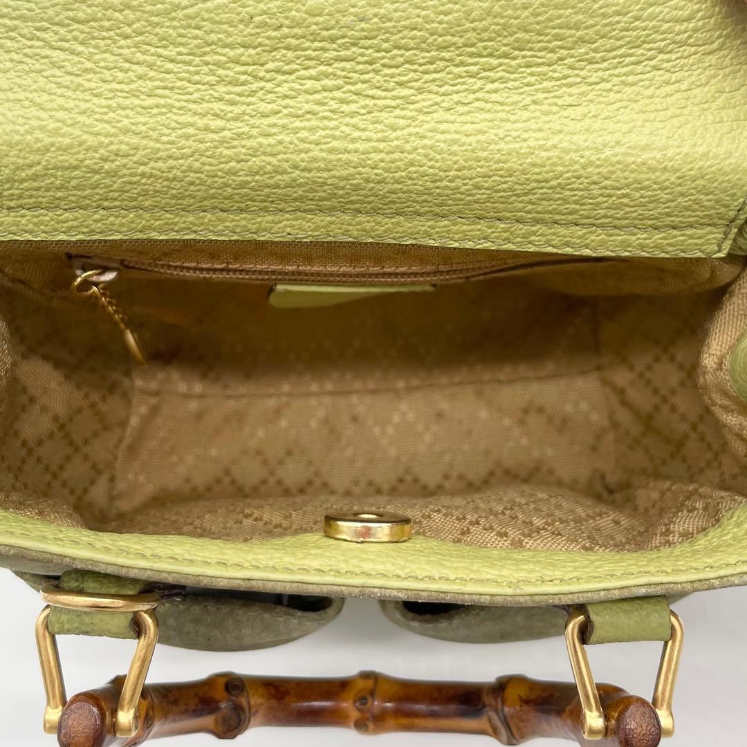 状態良　GUCCI 2way ミニ　ショルダーバッグ　バンブー　スエード　緑