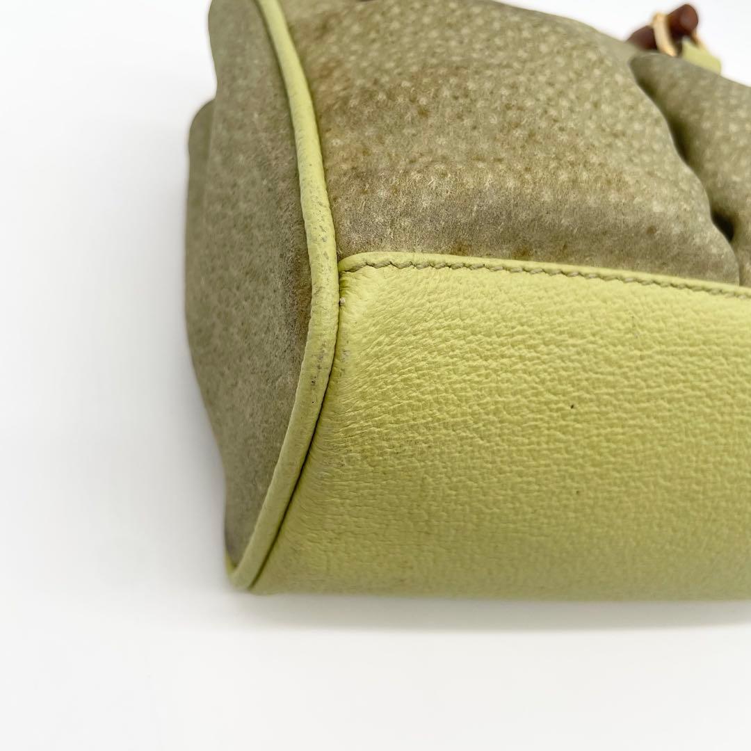 状態良　GUCCI 2way ミニ　ショルダーバッグ　バンブー　スエード　緑
