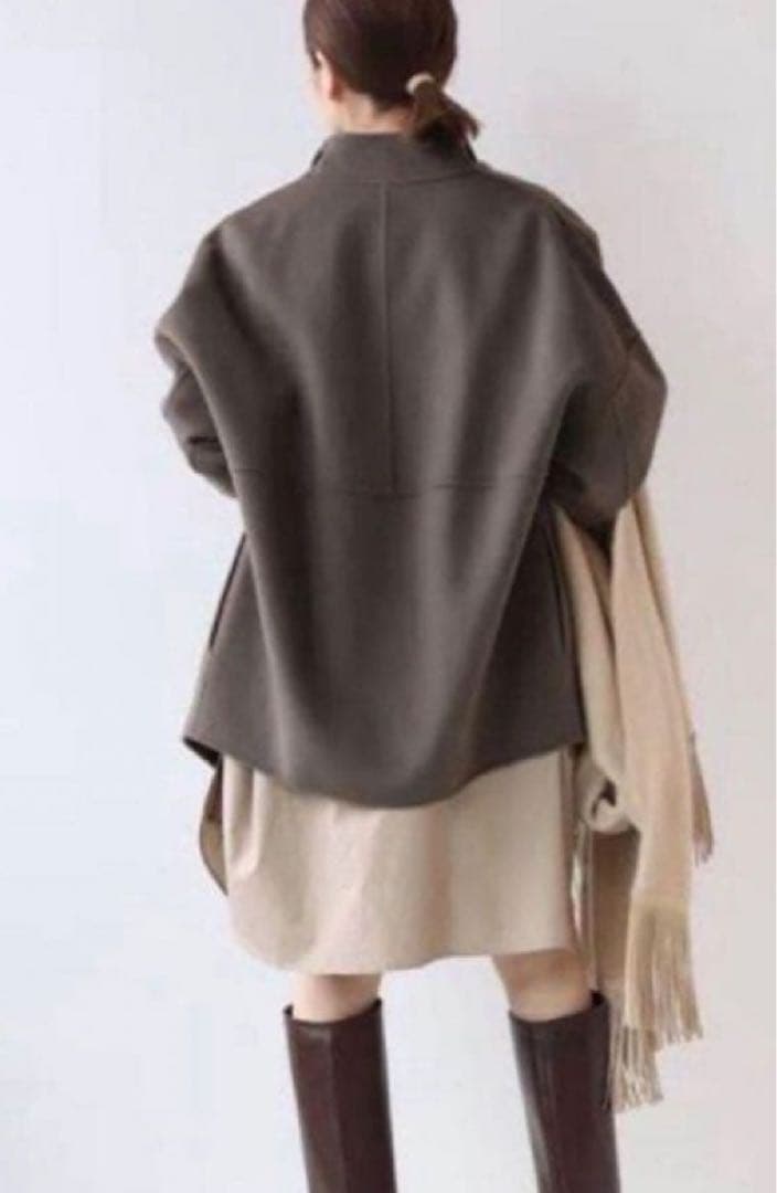 プラージュ ハミルトンミドルコート　カーキ　グレージュ　ノーカラー