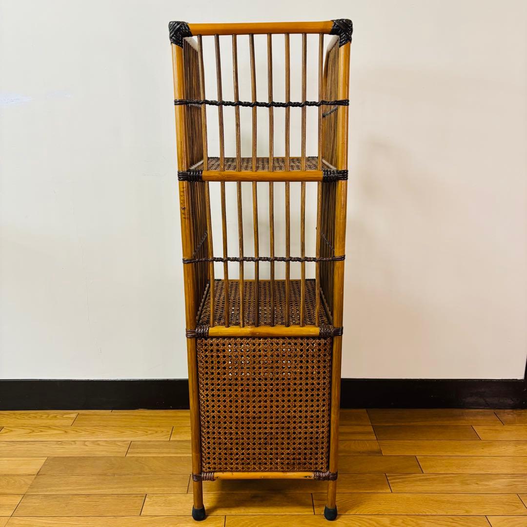 ラタン 3段棚 ラック 昭和レトロ 電話台 花台 飾り棚 籐 収納