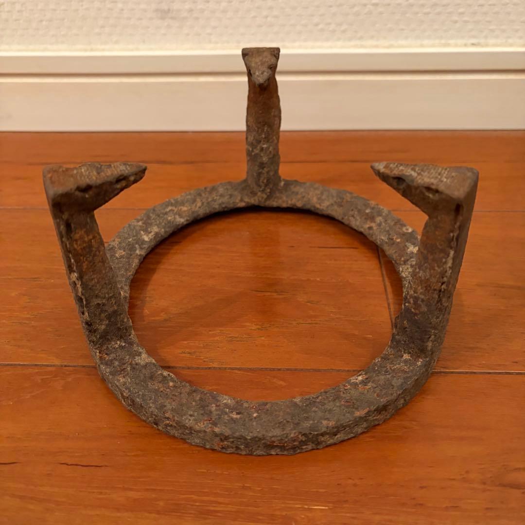 【戦前・稀少】京美尚社扱い 桐製 丸火鉢（銅落とし・五徳・木箱付）骨董品