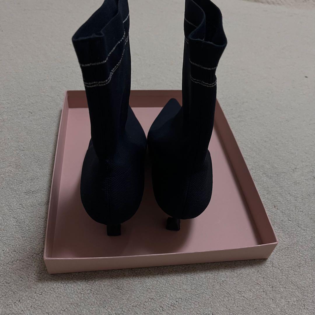 MIUMIU ロゴ ラメ シルバー ニット ソックスブーツ371/2