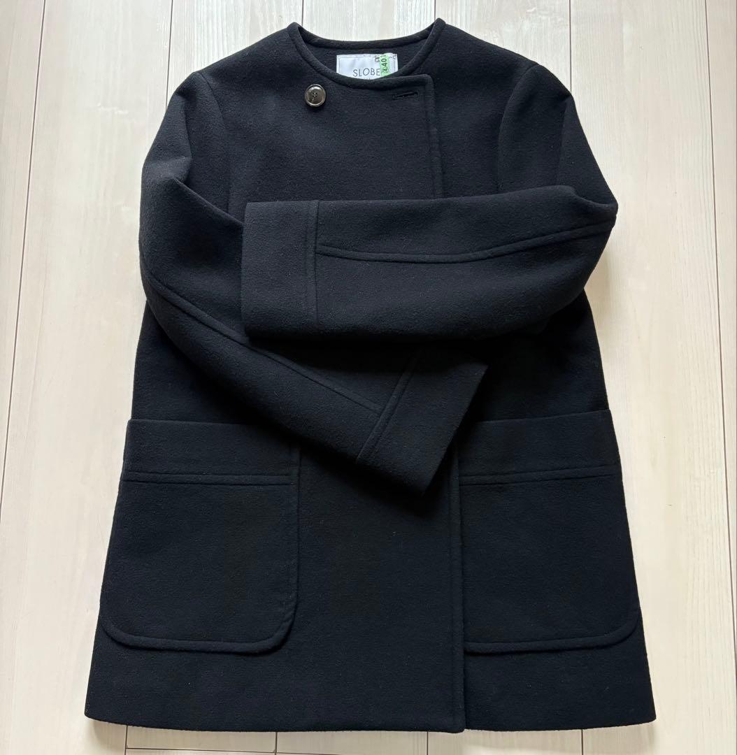 SLOBE IENA スイビダブルクロスノーカラーダブル前コート ブ