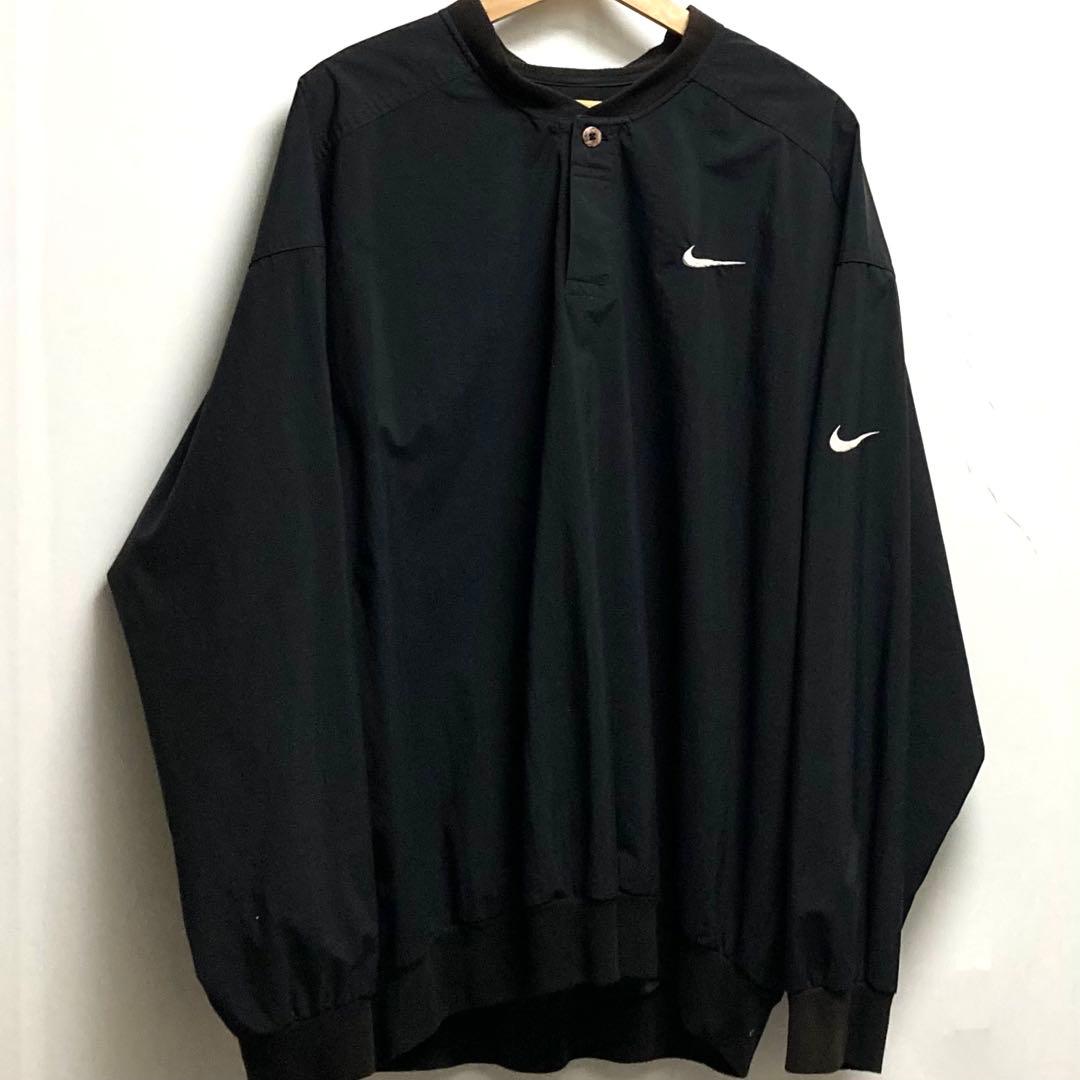 NIKE 刺繍ソロスウッシュロゴ ヘンリーネック ナイロンジャケット 黒 XL