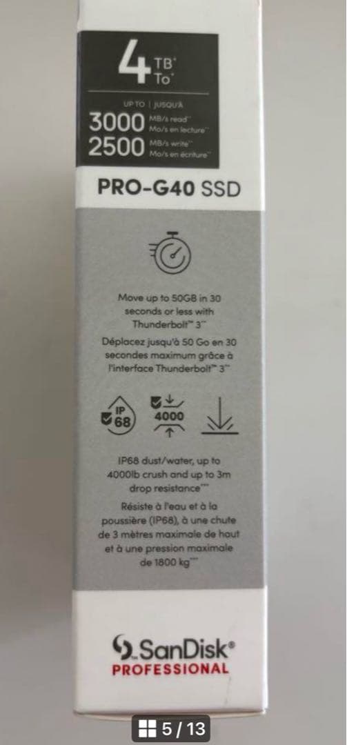 サンディスクプロフェッショナルポータブルSSD 4TB PRO-G40 SSD