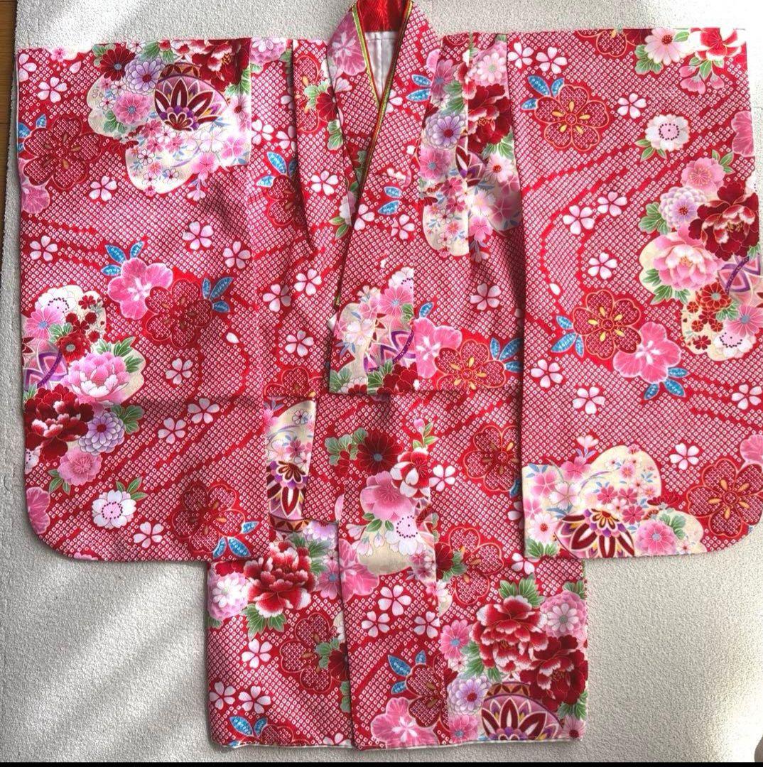 即日・翌日発送/七五三 3歳 女の子/着物/被布/花ひめ8点セット/ 赤白ピンク