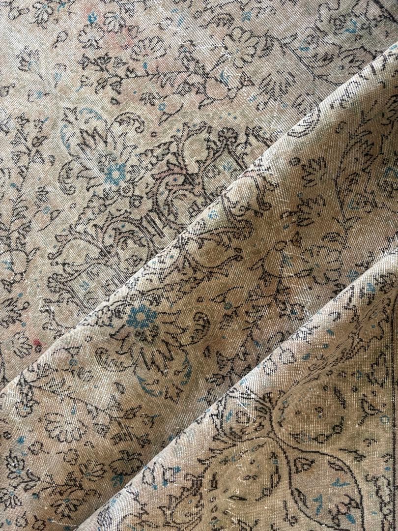 ヴィンテージラグ　トルコ　ボタニカルメダリオン　ベージュオーバーダイ　アナトリア