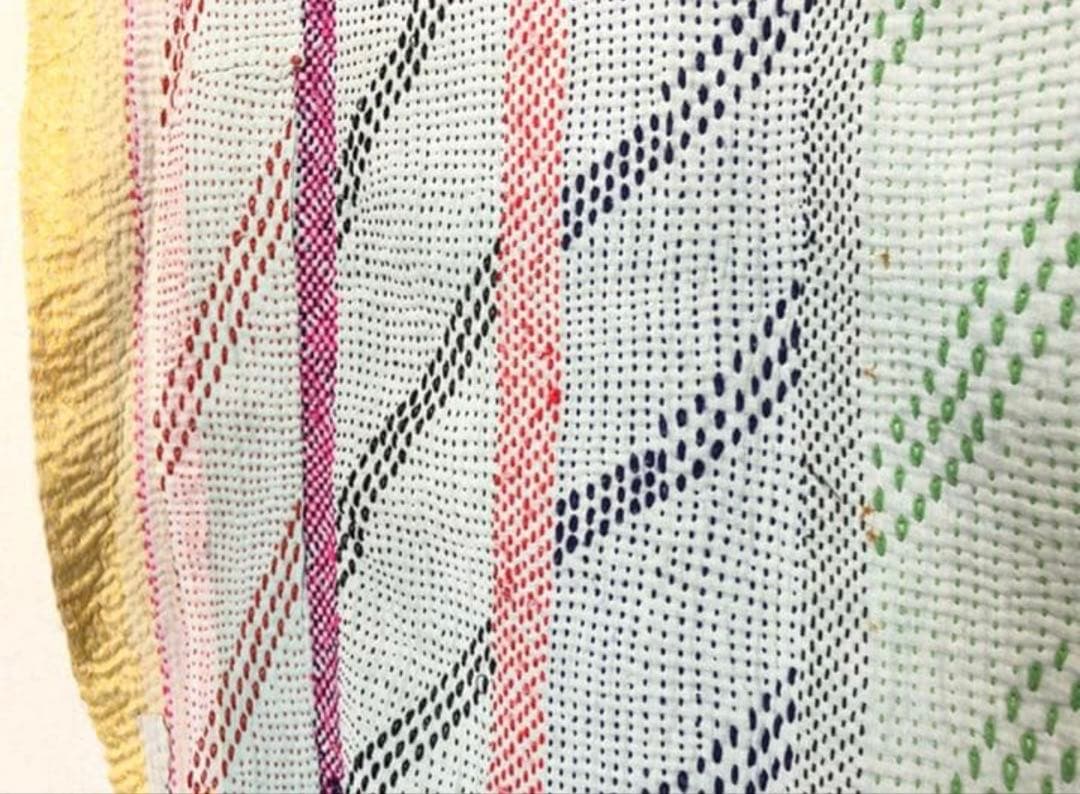 金糸が美しいラリーキルト カンタ刺繍　刺し子　エスニック　ハンドメイド　パッチワ