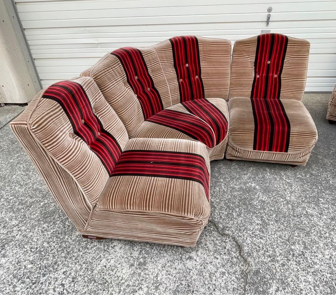 ビンテージ/レトロ/ミッドセンチュリー/モケットソファ/ストライプ/1人掛け