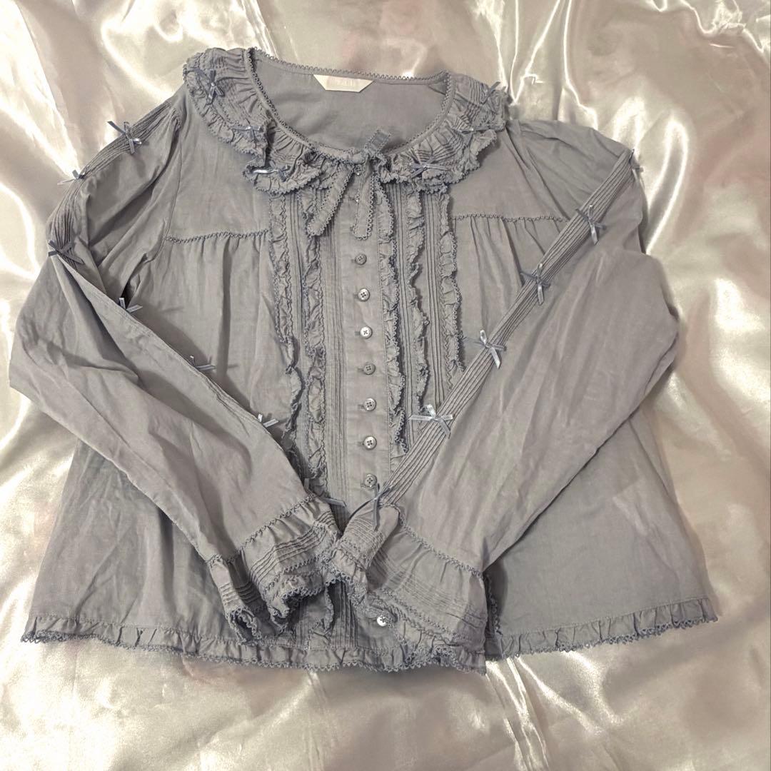 ピンクハウス ブラウス ブルーグレー 長袖