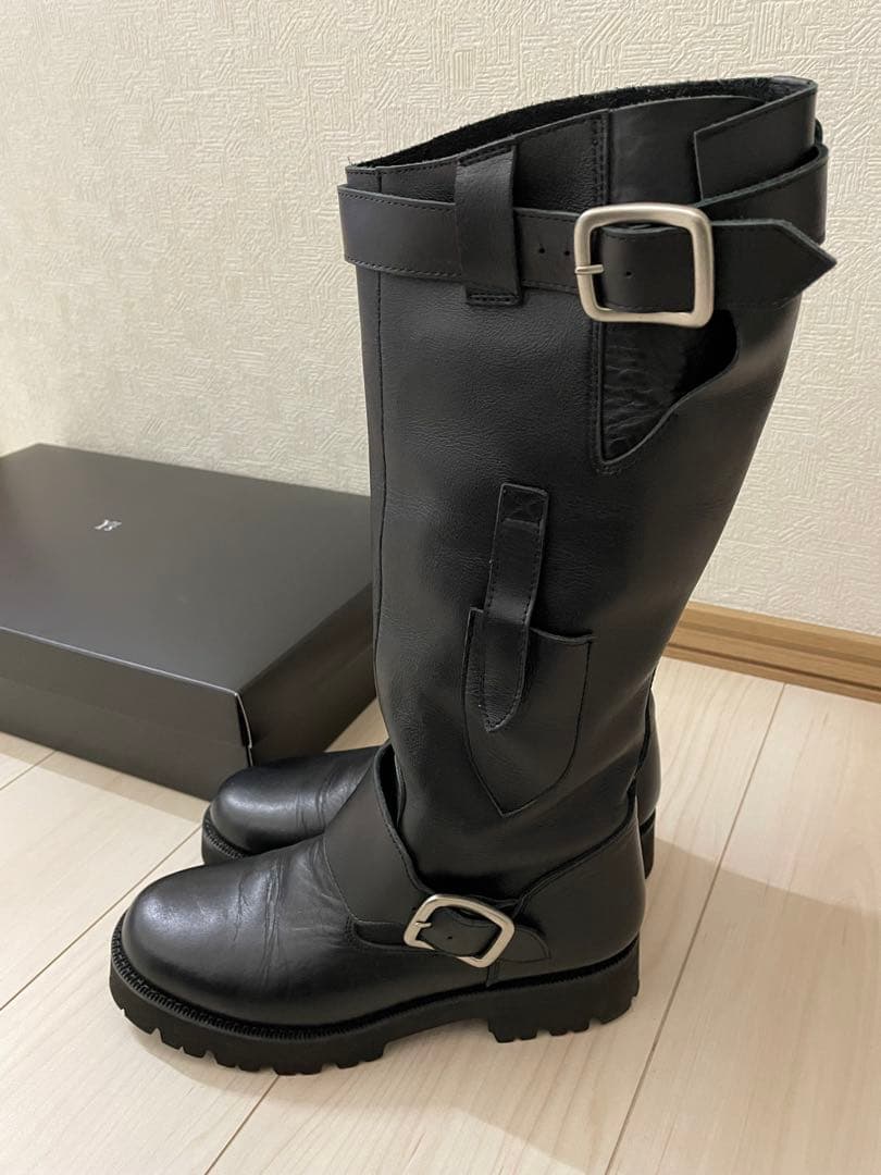 Y's バックル付きブラックレザー ロングブーツ　24.5〜25㎝　XL ワイズ