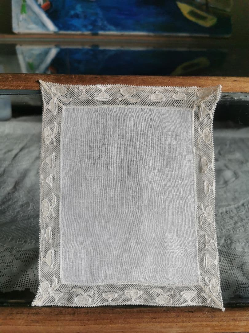 アンティーク カクテルグラス＆ゴブレット＆果実 手刺繍トリム 極薄クロス α