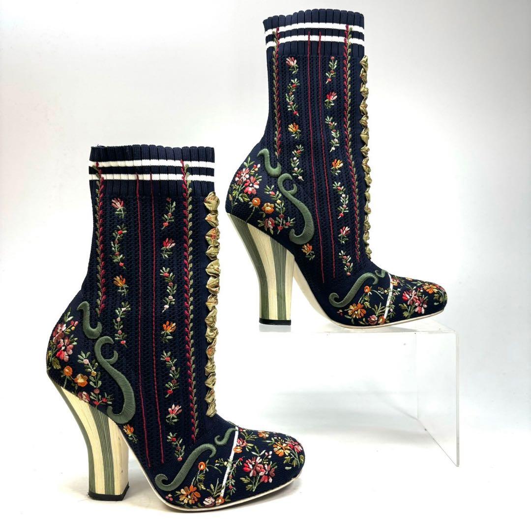 FENDI フェンディ　ソックスブーツ　総柄　35