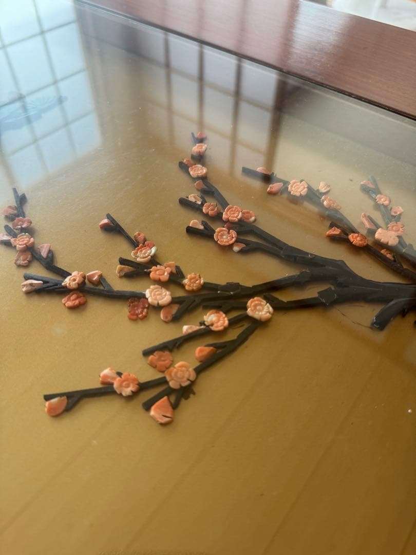 【希少品】骨董 アンティーク 松鶴ガラストップ座卓