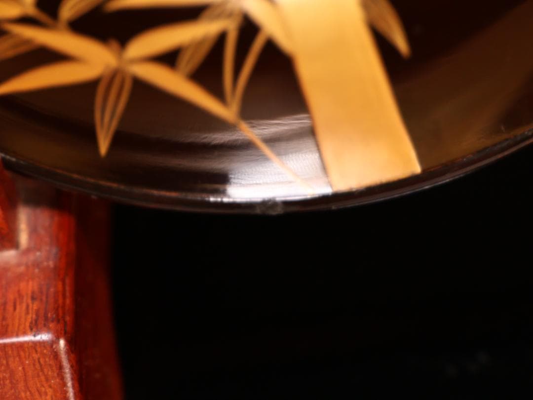 BK415　時代輪島塗　竹鶏図金蒔絵　吸物鶏　二客　木製　茶道具 懐石 会席