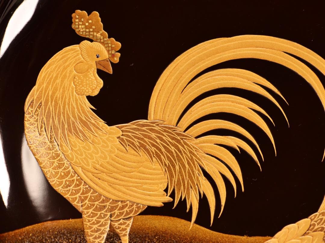 BK415　時代輪島塗　竹鶏図金蒔絵　吸物鶏　二客　木製　茶道具 懐石 会席